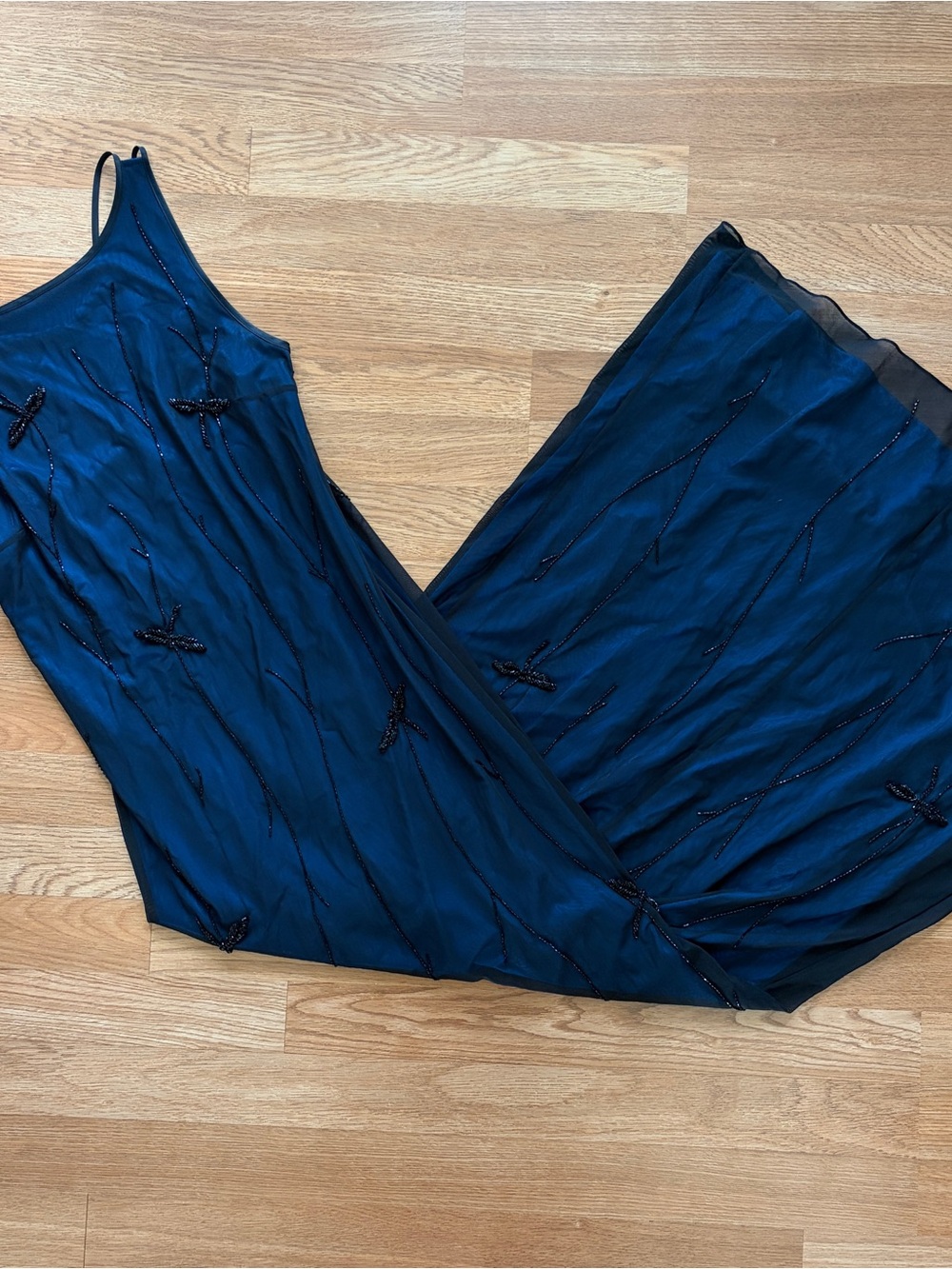 Vintage y2k blue and black dragon fly beaded gown